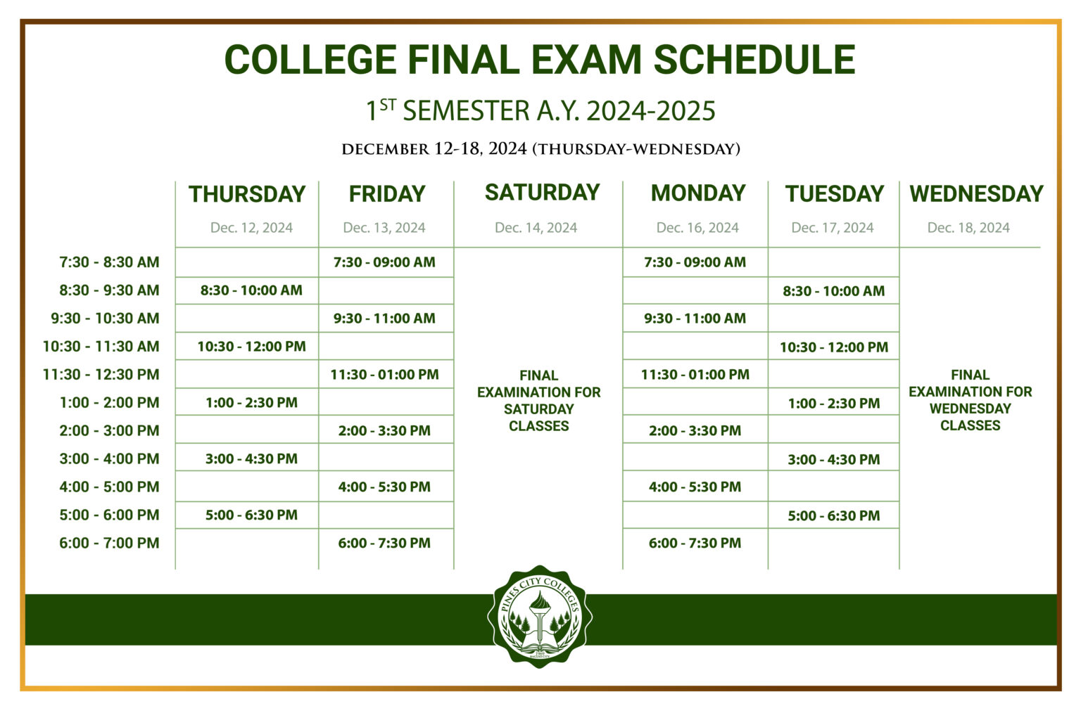 Final Examination Schedule (1st semester A.Y. 2024-2025 December 12-18 ...