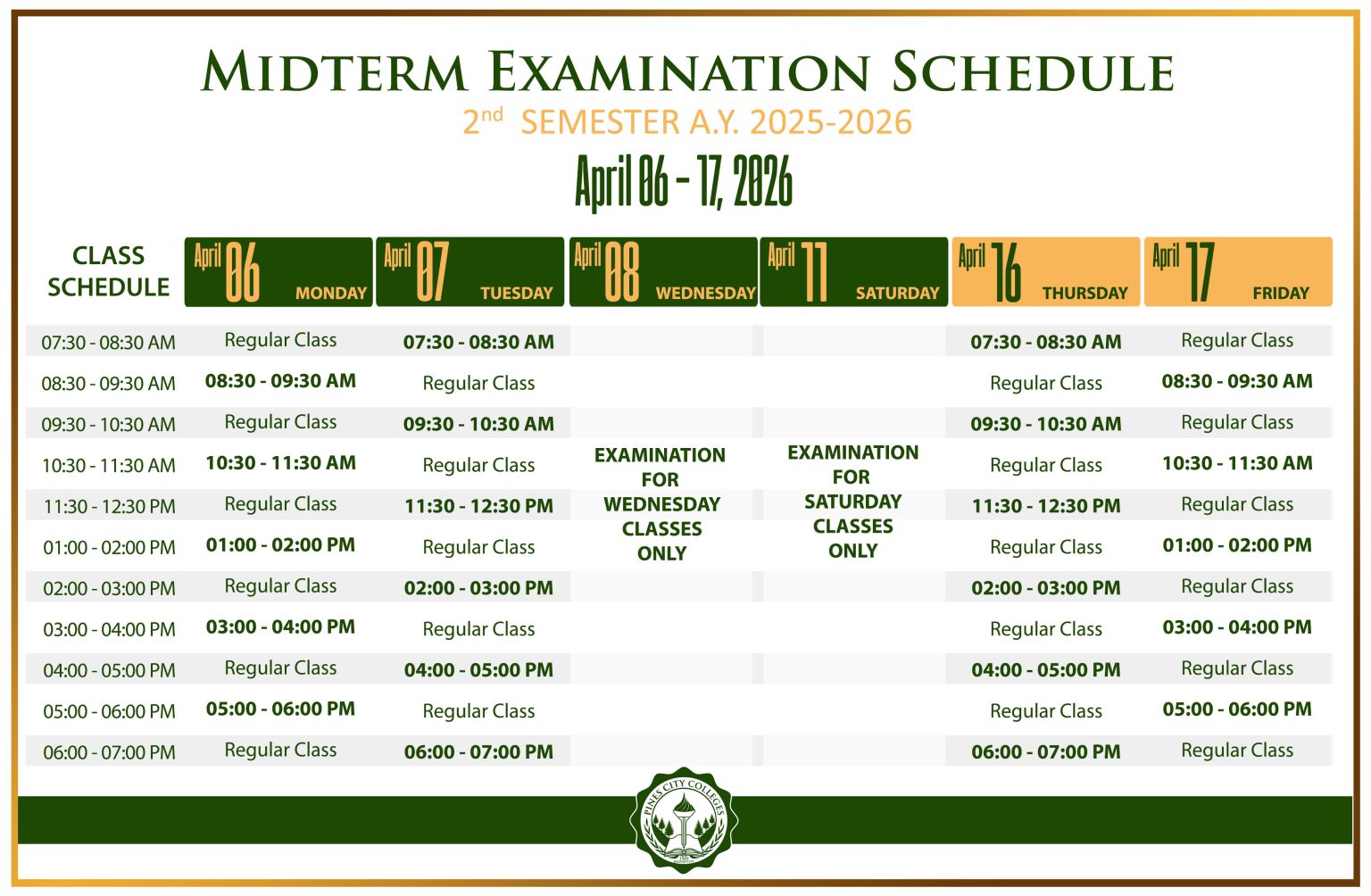 MIDTERM EXAMINATION SCHEDULE (2nd SEMESTER A.Y. 2025-2026) APRIL 6-8 ...
